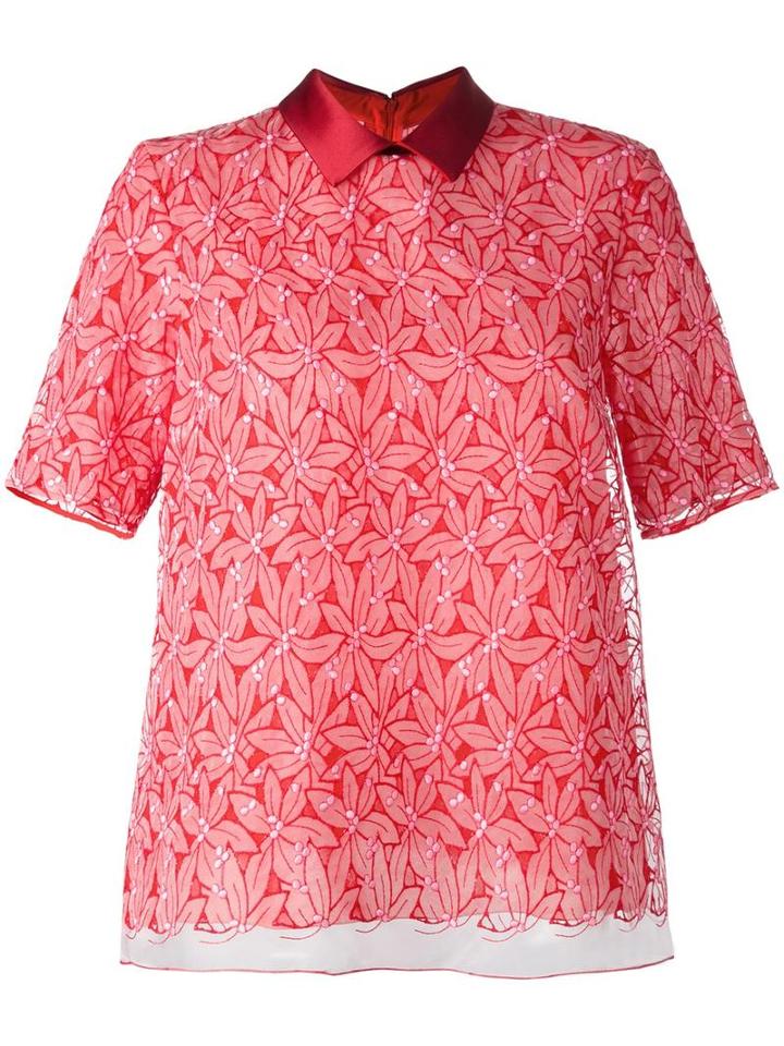 Giamba Floral Embroidered T-shirt, Women's, Size: 42, Red, Cotton/polyester/viscose/acetate