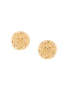 Chanel Pre-owned Round Textured Cc Earrings - Gold