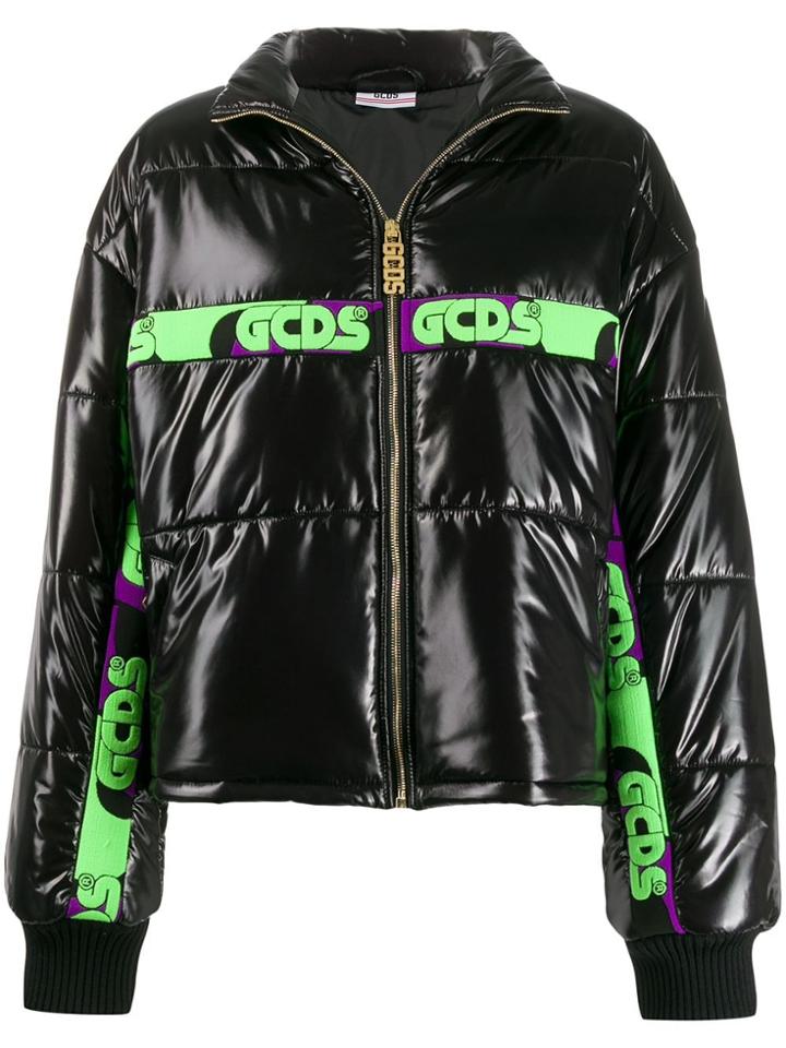 Gcds Logo Stripe Puffer Jacket - Black