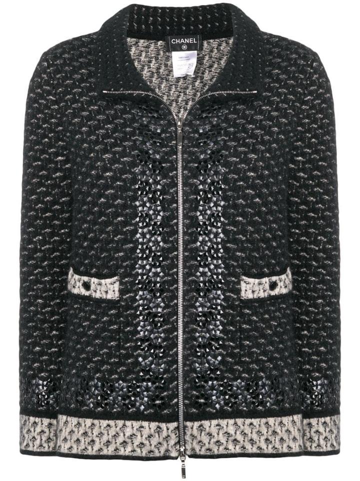 Chanel Pre-owned Standing Collar Knitted Jacket - Black
