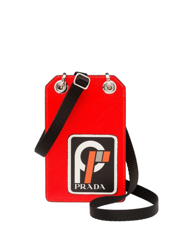 Prada Saffiano Leather Badge Holder With Logo Patch - Orange