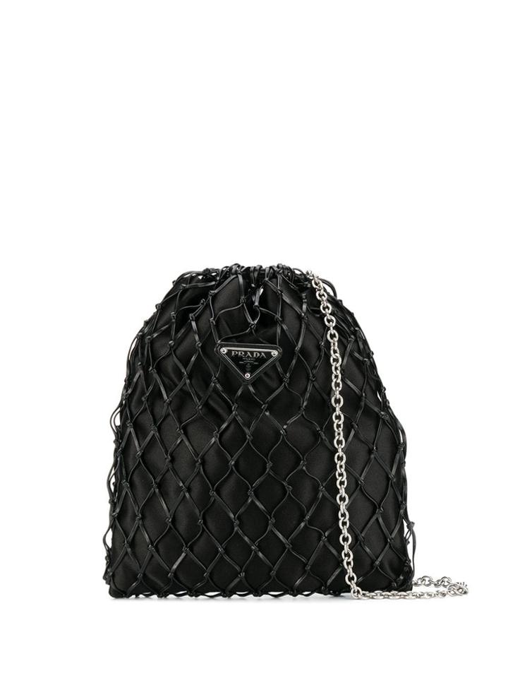 Prada Logo Netted Bag - Black
