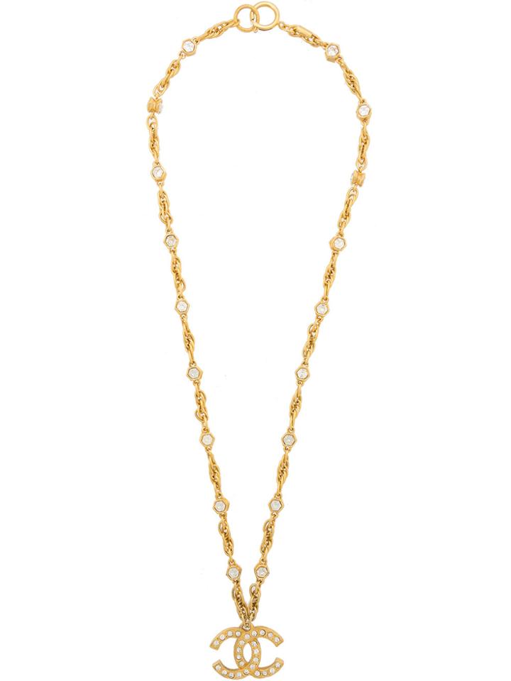 Chanel Vintage Encrusted Cc Necklace - Metallic