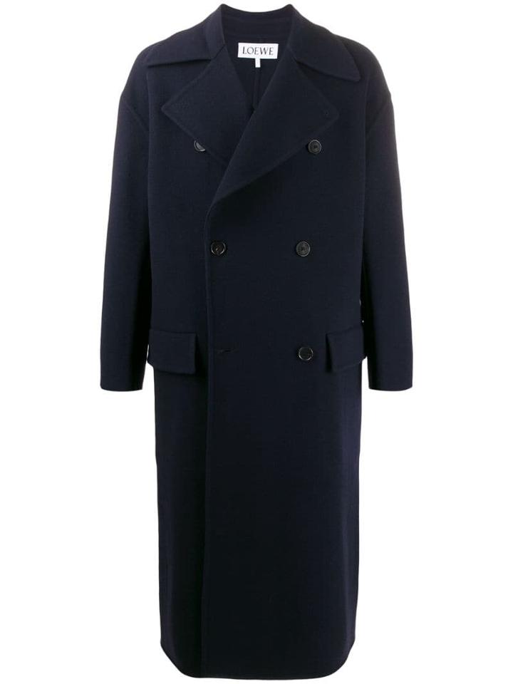 Loewe Double-breasted Long Coat - Blue