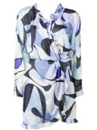 Emilio Pucci Alex Print Ruffled Crossover Dress - Blue