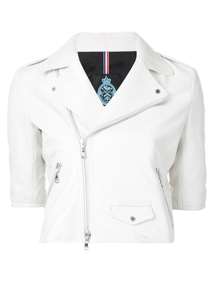Guild Prime Cropped Biker Jacket, Women's, Size: 36, White, Lamb Skin