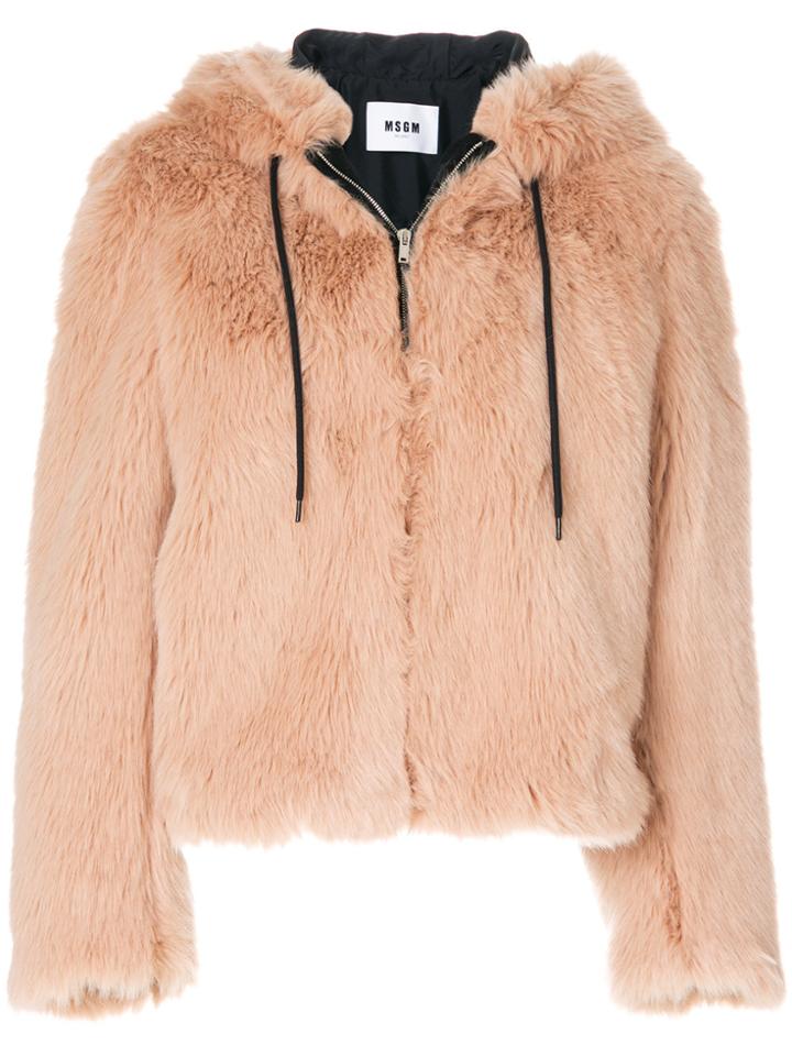Msgm Faux Fur Hooded Coat - Pink & Purple