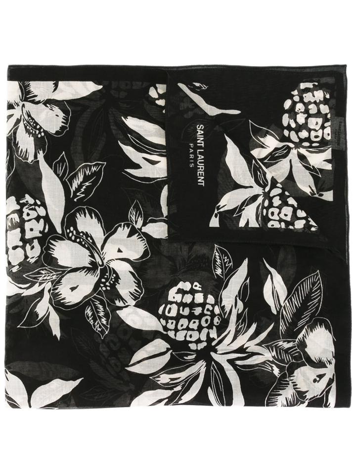 Saint Laurent Pineapple Floral Print Scarf, Men's, Black, Cotton