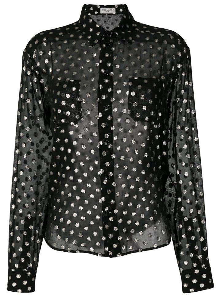 Saint Laurent Sheer Lurex Polka Dot Shirt - Black