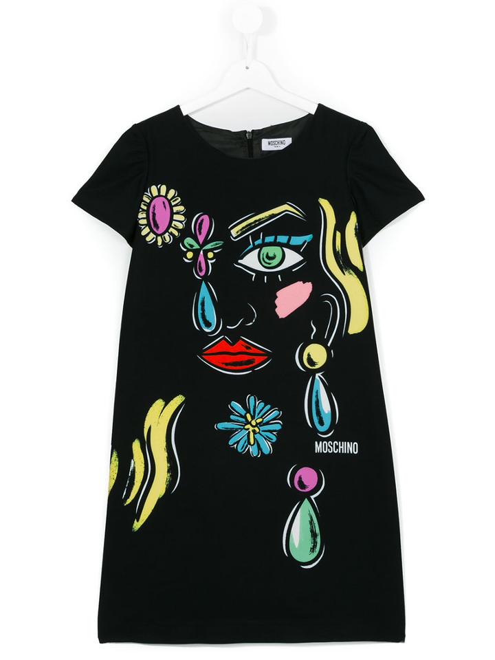 Moschino Kids Face Print T-shirt Dress, Girl's, Size: 14 Yrs, Black