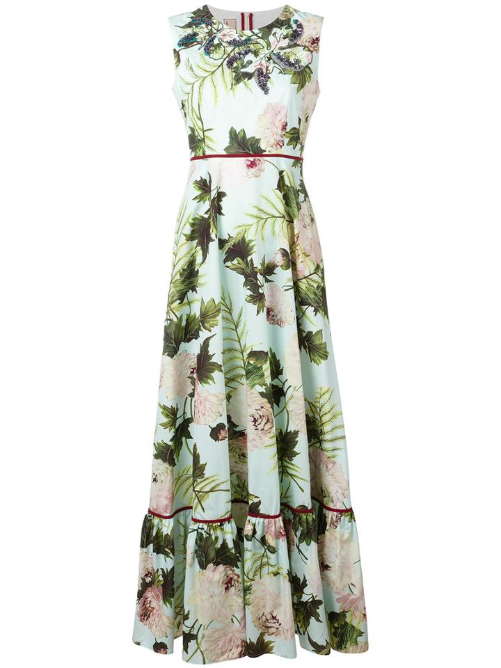 Antonio Marras Floral Print Dress, Women's, Size: 44, Green, Cotton/polyester/glass/pvc