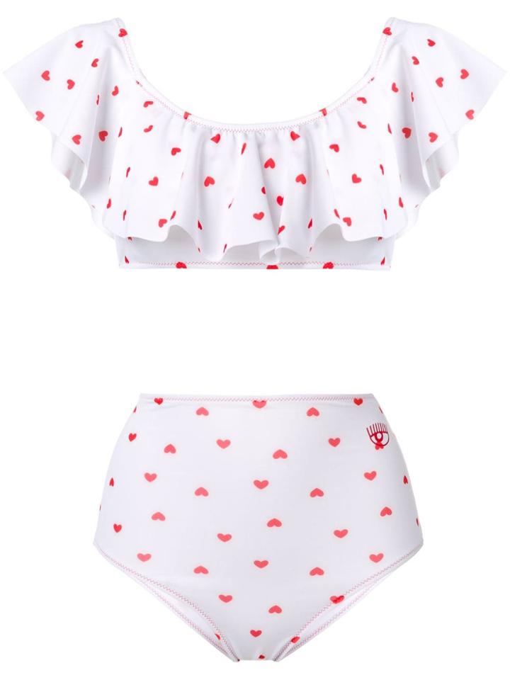 Chiara Ferragni Heart Print Frill Bikini Set - White