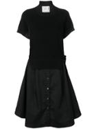 Sacai Knit-panel Shirt Dress - Black