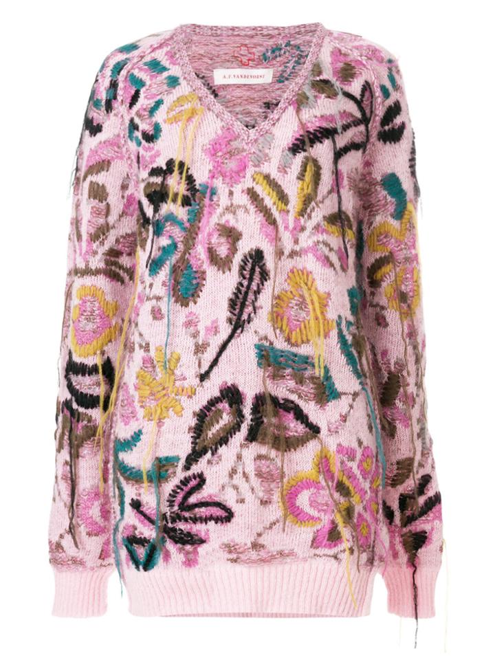 A.f.vandevorst V-neck Embroidered Knitted Top - Pink & Purple