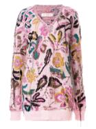 A.f.vandevorst V-neck Embroidered Knitted Top - Pink & Purple