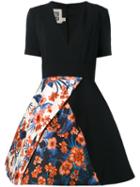 Fausto Puglisi Floral Panel Flared Skirt Dress, Women's, Size: 44, Black, Silk/spandex/elastane/acetate/viscose
