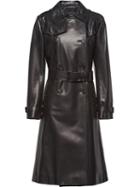 Prada Double Breasted Leather Coat - Black