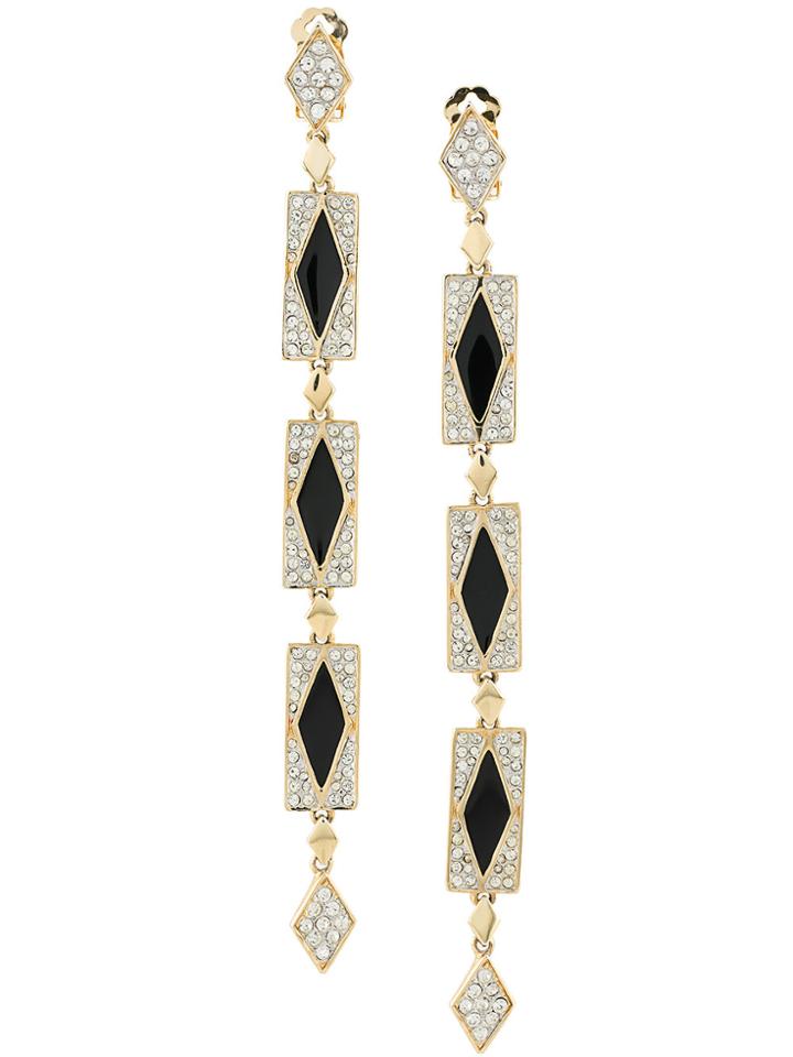 Susan Caplan Vintage 1980s Vintage Long Crystal Drop Clip-on Earrings