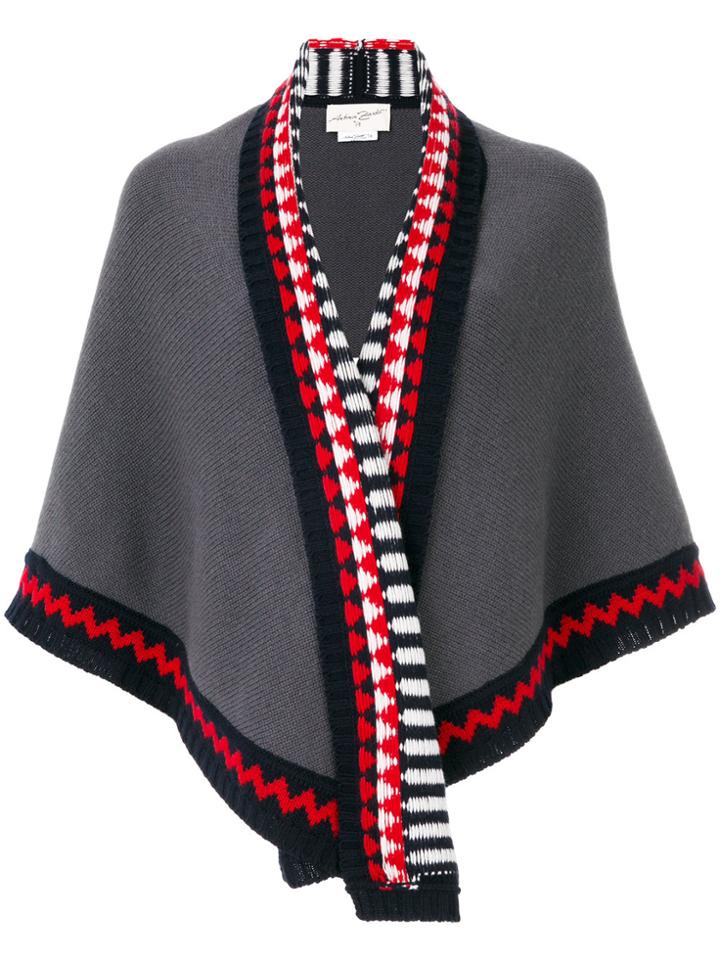 Antonia Zander Shawl With Geometric Print Trim - Grey