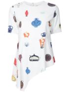 Taro Horiuchi Vase Print Asymmetric T-shirt, Women's, White, Polyester