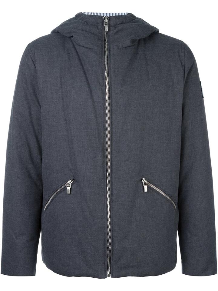 Moncler Gamme Bleu Striped Lining Hooded Puffer, Men's, Size: 2, Grey, Cotton