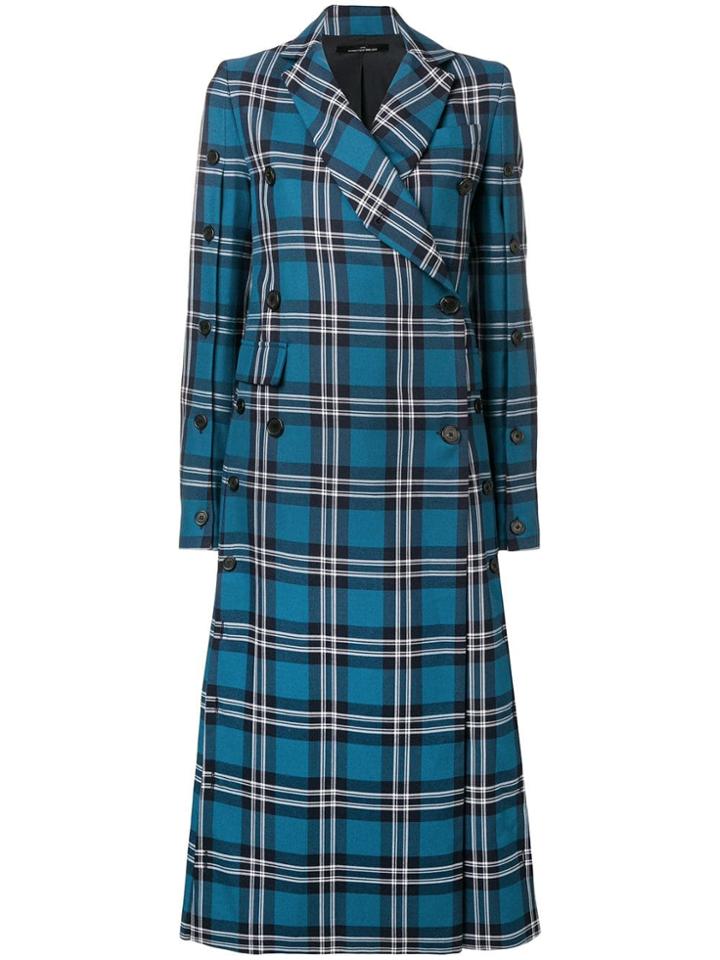 Rokh Tartan Print Coat - Blue