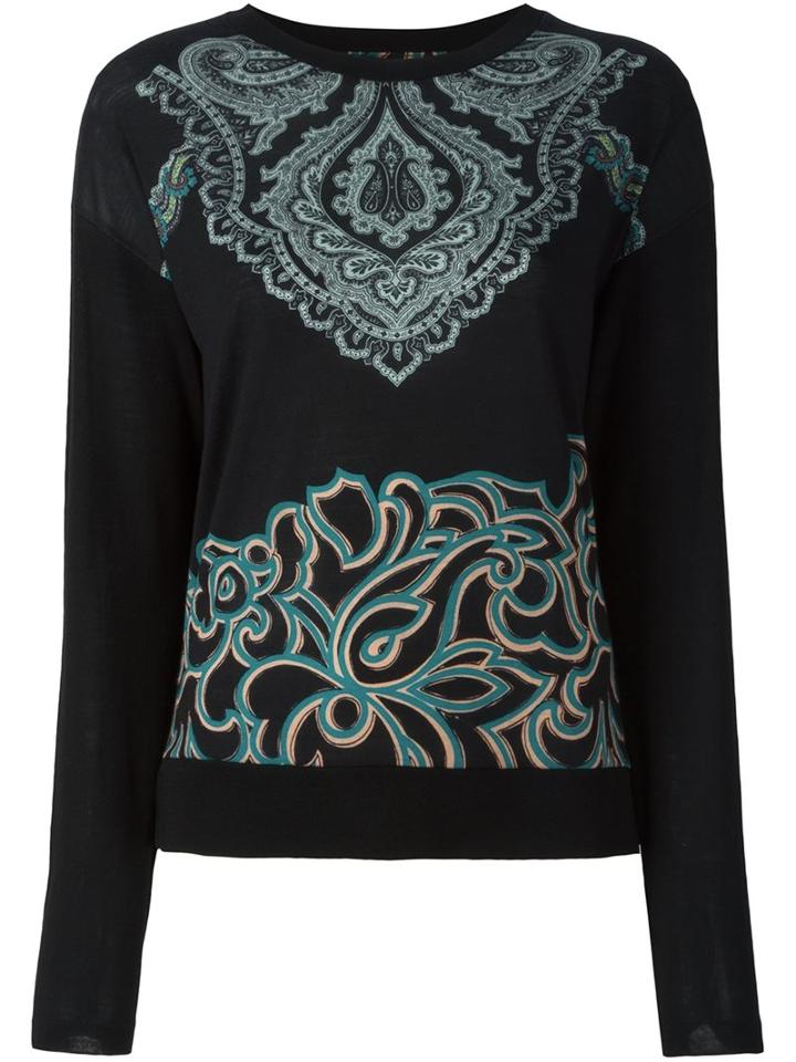 Etro Paisley Print Sweatshirt, Women's, Size: 48, Black, Polyamide/spandex/elastane/wool