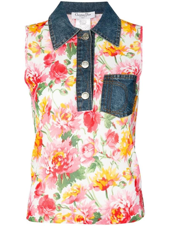 Christian Dior Pre-owned Denim Collar Floral Vest - White