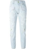 Amen Embellished Cropped Jeans, Women's, Size: 40, Blue, Cotton/glass/pvc