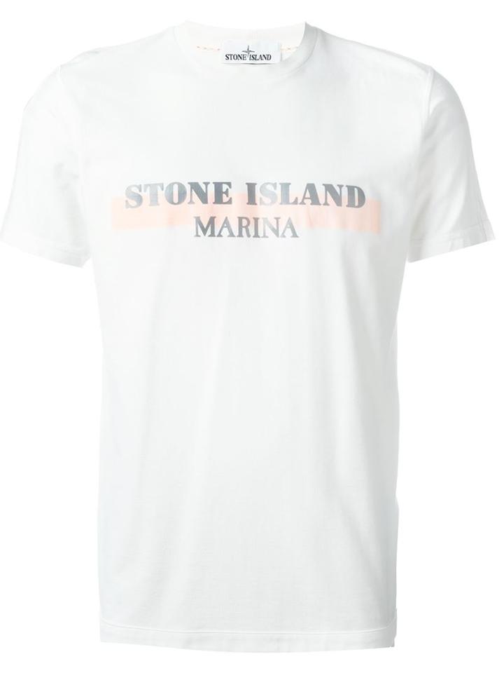 Stone Island Logo Print T-shirt, Men's, Size: M, White, Polyamide/cotton
