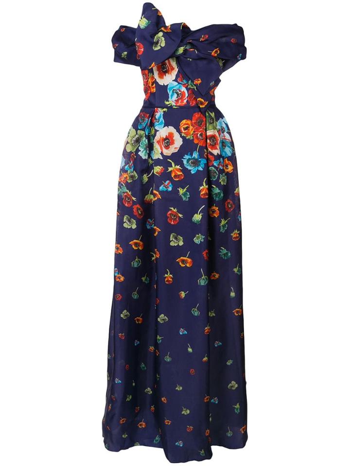 Carolina Herrera Floral Draped Dress - Blue