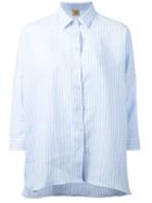 Fay Woven Stripe Shirt, Women's, Size: Medium, Blue, Linen/flax