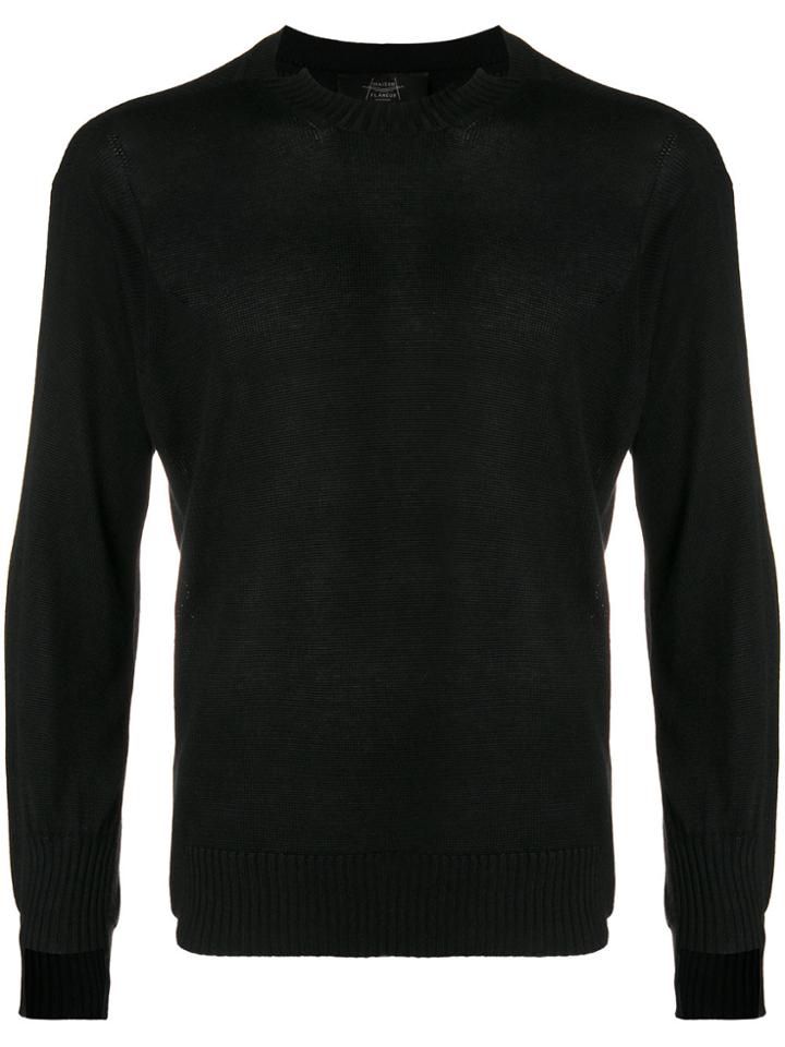Maison Flaneur Notched Collar Crew Neck Sweater - Black