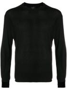 Maison Flaneur Notched Collar Crew Neck Sweater - Black