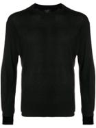 Maison Flaneur Notched Collar Crew Neck Sweater - Black
