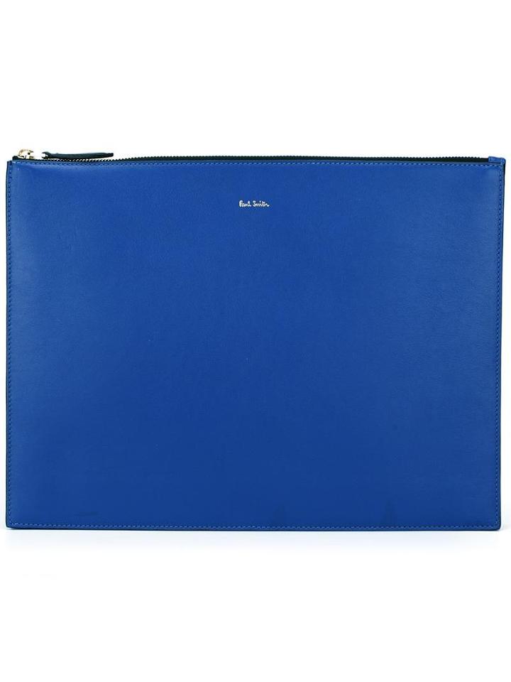 Paul Smith Large Zip Clutch, Men's, Blue, Calf Leather