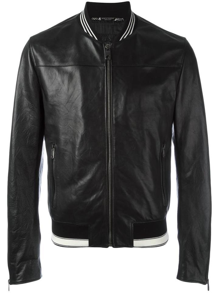 Dolce & Gabbana Leather Bomber Jacket, Men's, Size: 48, Lamb Skin/acetate/viscose