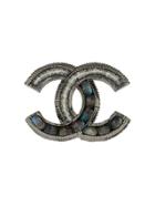 Chanel Vintage Encrusted Interlocking Cc Brooch - Metallic