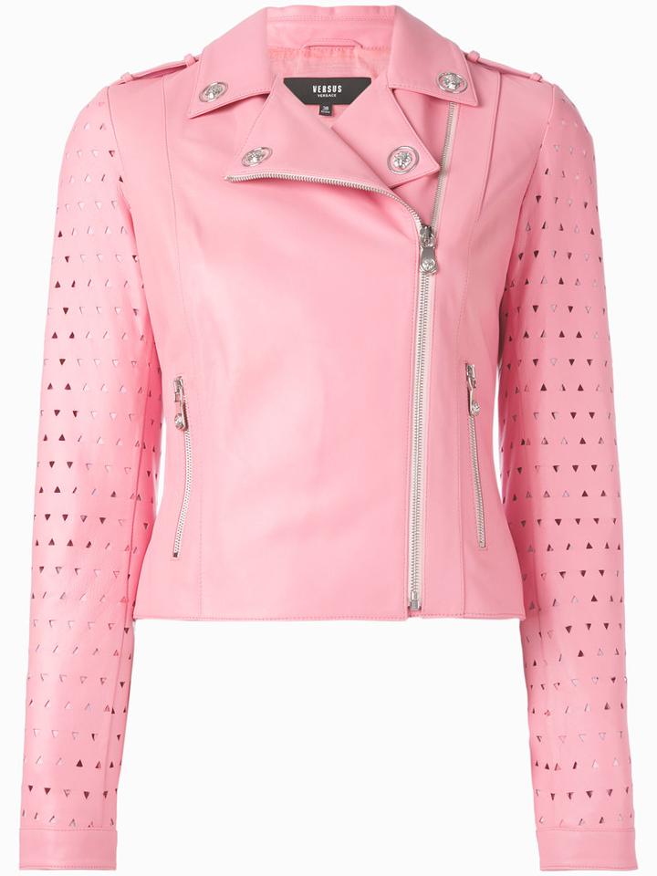 Versus Cropped Biker Jacket, Women's, Size: 38, Pink/purple, Lamb Skin/viscose/spandex/elastane/polyester