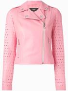 Versus Cropped Biker Jacket, Women's, Size: 38, Pink/purple, Lamb Skin/viscose/spandex/elastane/polyester