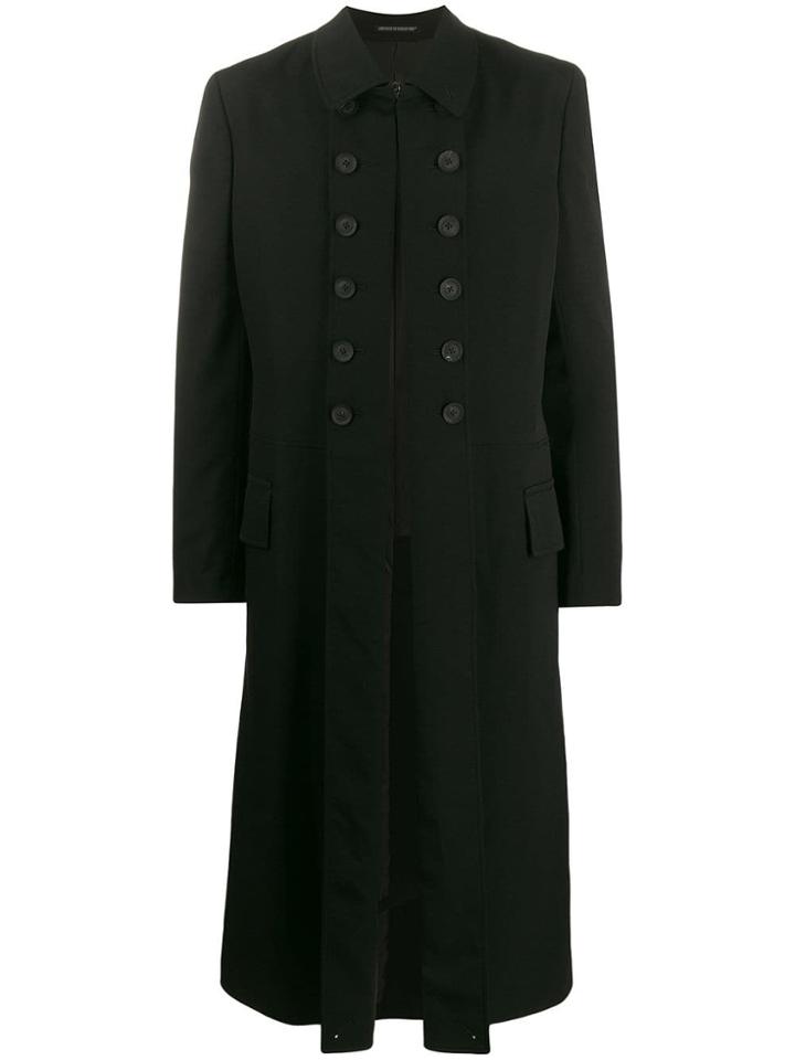 Yohji Yamamoto Double-breasted Long Jacket - Black