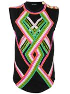 Balmain Glass Pattern Tank Top, Women's, Size: 36, Black, Cotton/glass