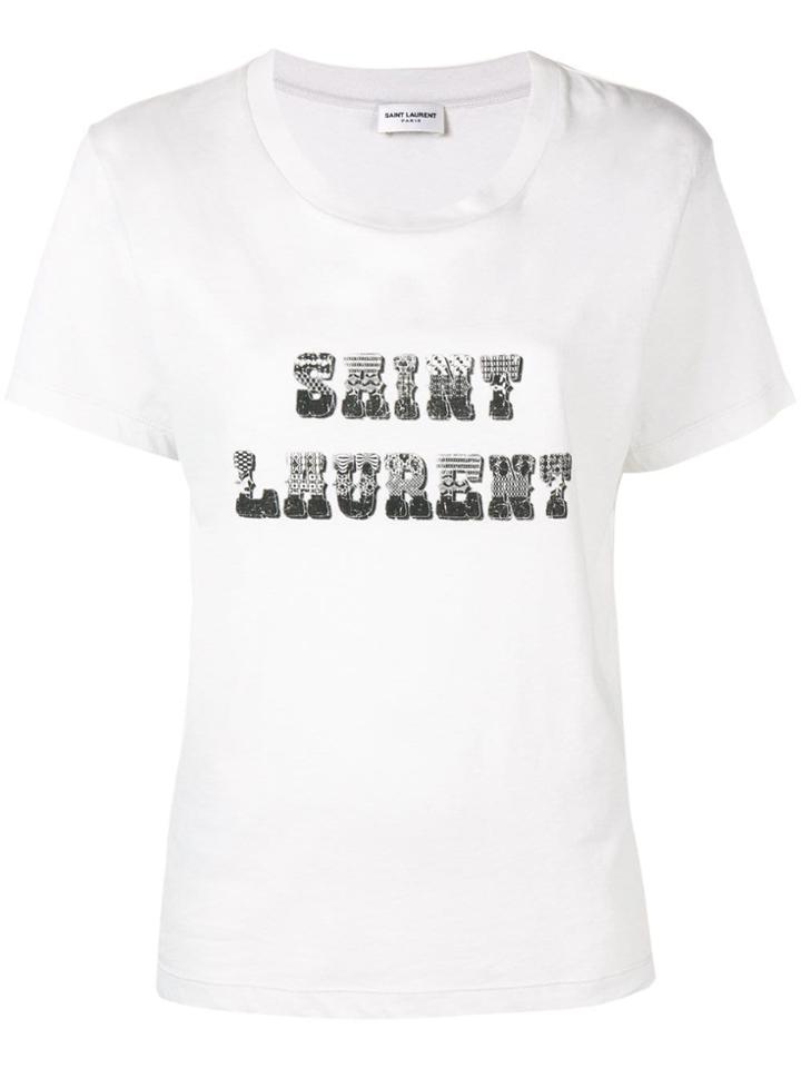 Saint Laurent Logo Print T-shirt - Nude & Neutrals