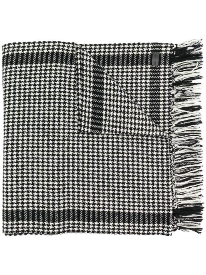 Saint Laurent Houndstooth Print Scarf - Black