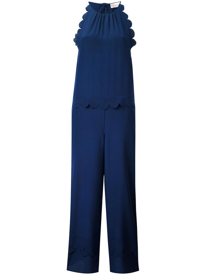 Red Valentino - Scallop Jumpsuit - Women - Silk - 40, Women's, Blue, Silk