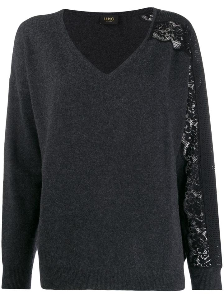 Liu Jo Scalloped Lace Sleeve Jumper - Grey