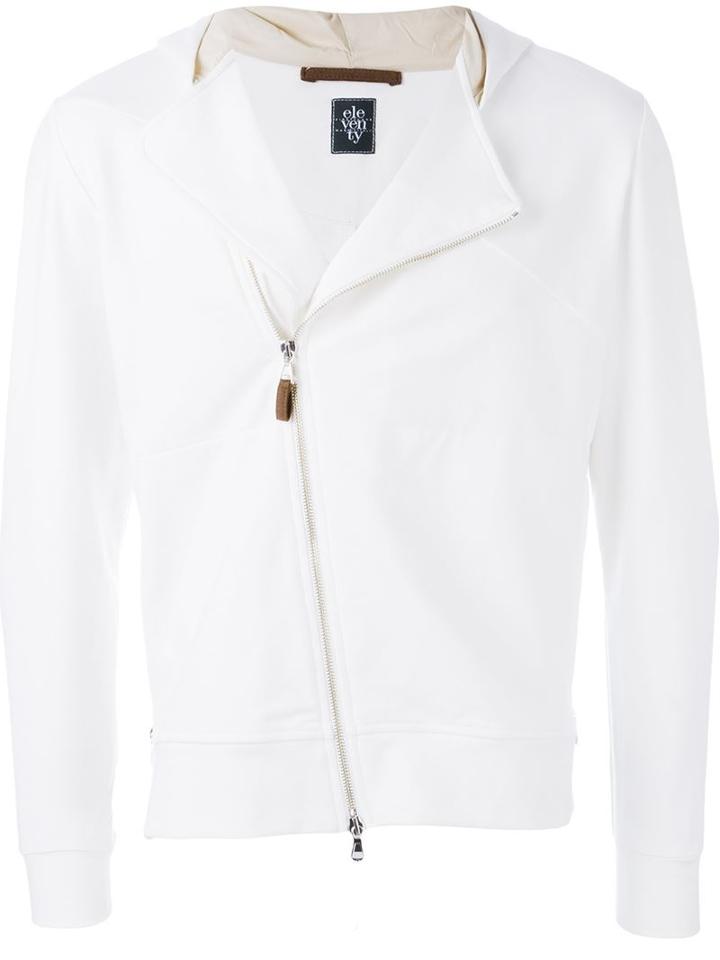 Eleventy Off-centre Zipped Hoodie, Men's, Size: Xl, White, Cotton/spandex/elastane