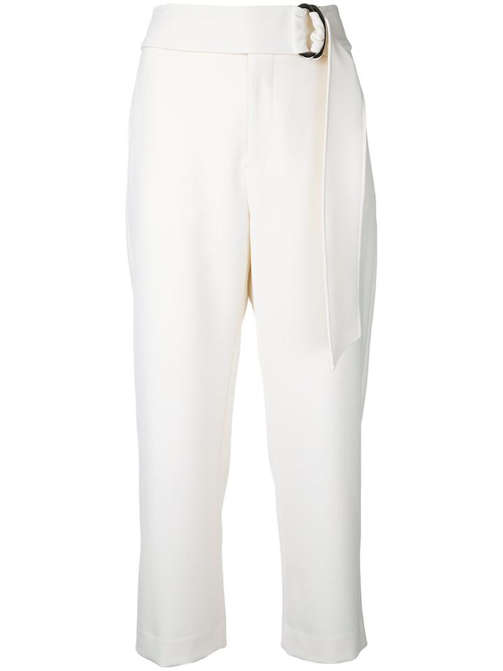 Le Ciel Bleu - Relaxed Belted Trousers - Women - Polyester/polyurethane - 38, White, Polyester/polyurethane