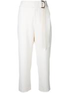 Le Ciel Bleu - Relaxed Belted Trousers - Women - Polyester/polyurethane - 38, White, Polyester/polyurethane