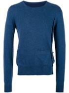 Maison Margiela Side Button Crew Neck Sweater, Size: Medium, Blue, Cotton/wool